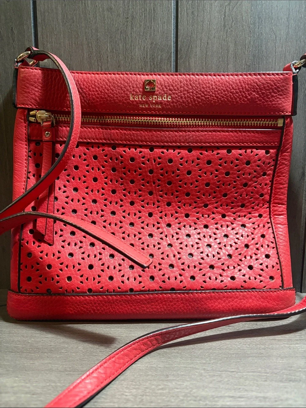 kate spade Red Perforated Leather Crossbody with Gold Hardware #19